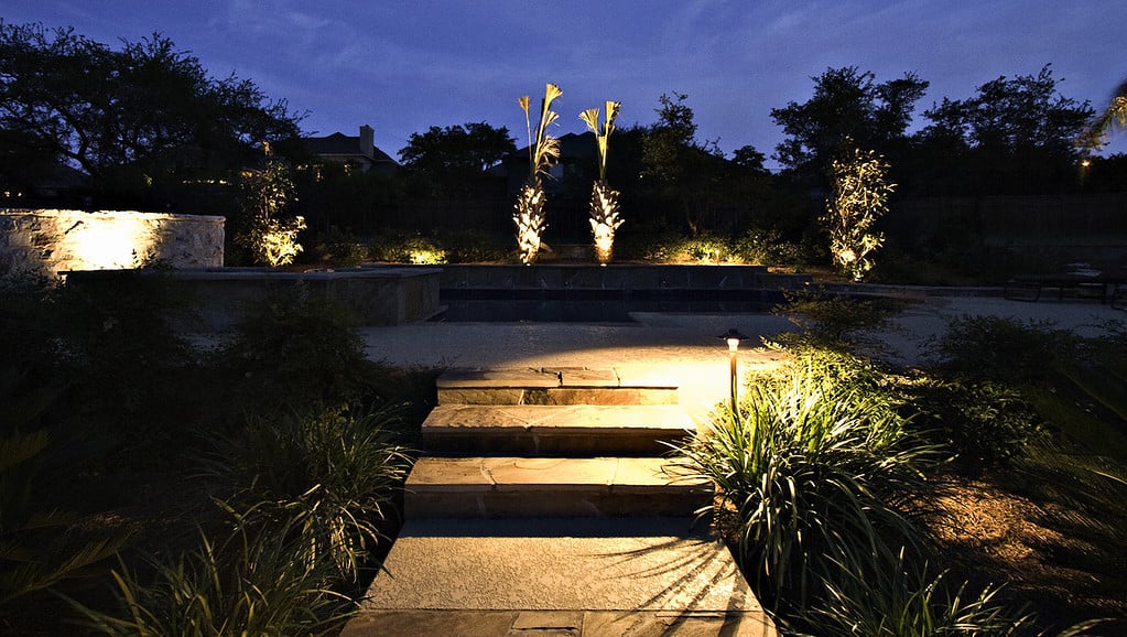 A Garden Lit Up by IP Certified Lighting