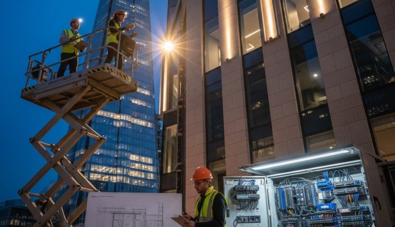 facade illumination setup on building