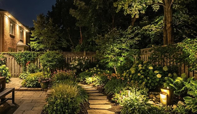 backyard with flood lights