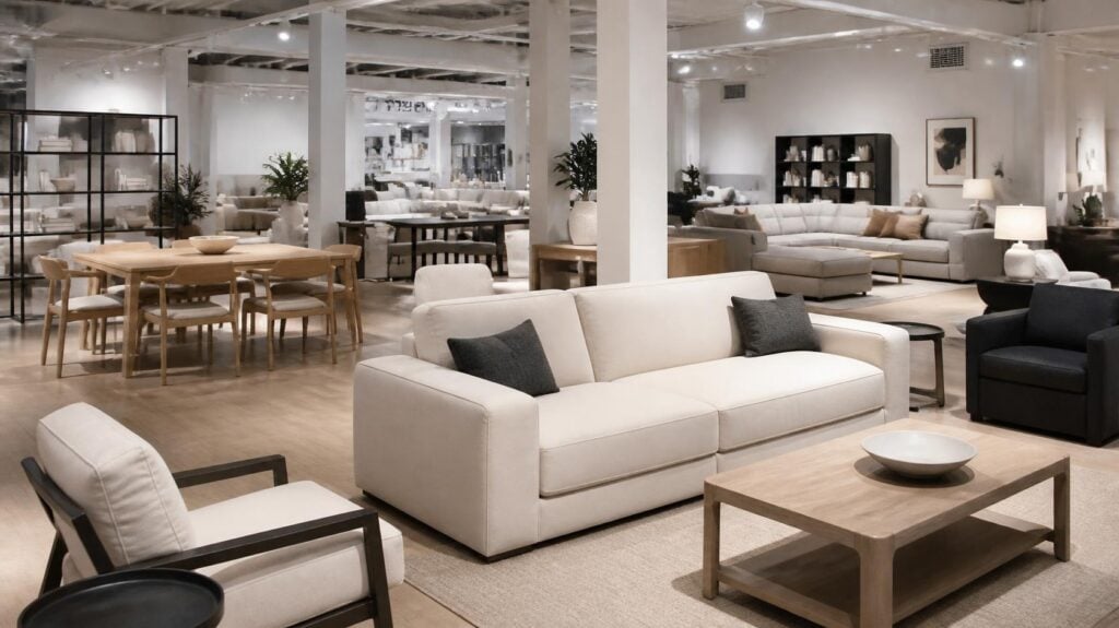 Modern retail lighting design for home furniture showroom interior