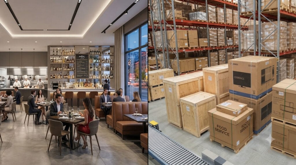 LED lighting for restaurant dining space and warehouse storage area