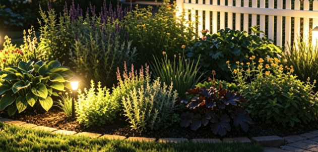 Backyard flood lights in garden