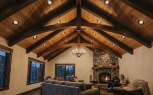 pot lights in vaulted ceiling