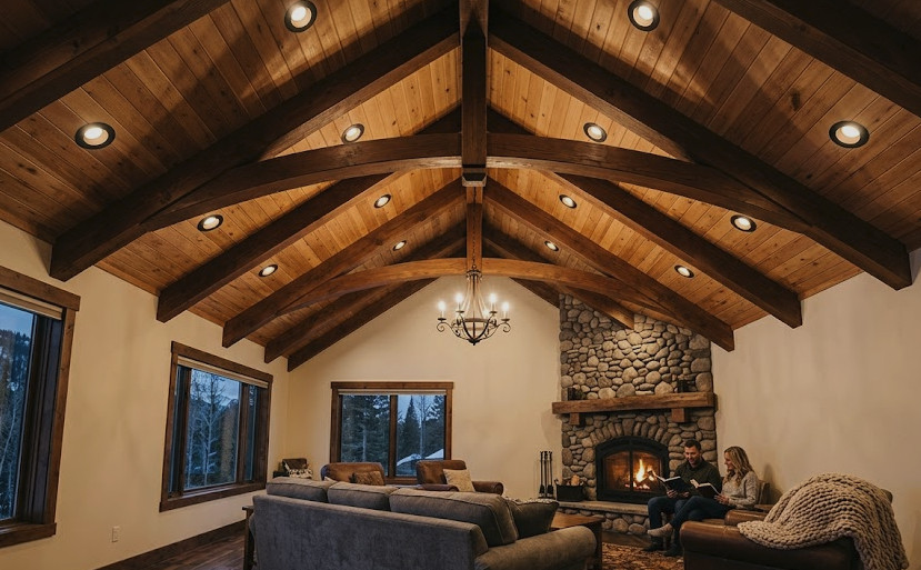 pot lights in vaulted ceiling